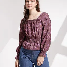 encore by INVICTUS Floral Printed Gathers A-Line Top image 2