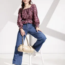 encore by INVICTUS Floral Printed Gathers A-Line Top image 5