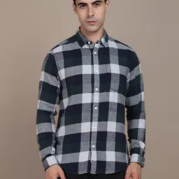 Dennis Lingo Navy & White Cotton Slim Fit Checks Shirt-picture-17