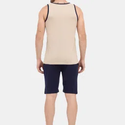 Masculino Latino Beige & Blue Regular Fit Printed Nightwear Set image 2