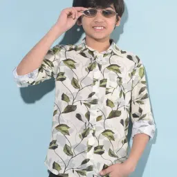 Crimsoune Club Kids Olive & Cream Printed Full Sleeves Shirt-image-53