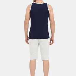 Masculino Latino Navy Blue & Grey Regular Fit Printed Nightwear Set image 2