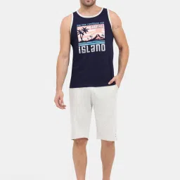 Masculino Latino Navy Blue & Grey Regular Fit Printed Nightwear Set image 1