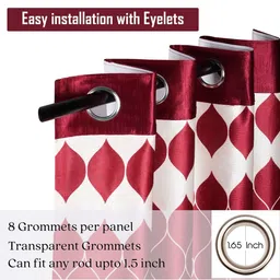 Aura White & Maroon Abstract Printed Window Curtain With Eyelet Rings image 5