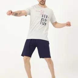 Masculino Latino Grey & Blue Regular Fit Printed Nightwear Set image 5