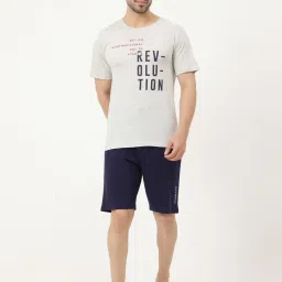Masculino Latino Grey & Blue Regular Fit Printed Nightwear Set image 1