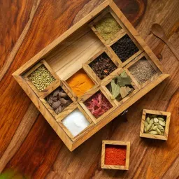 ExclusiveLane Brown Teak Wood Spice Containers Box (50 ML) image 1