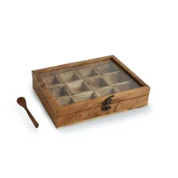 ExclusiveLane Brown Teak Wood Spice Containers Box (50 ML) image 2