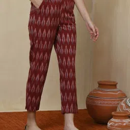 Fabindia Maroon & Grey Cotton Printed Pants image 3