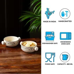 ExclusiveLane Beige & Black Ceramic Serving Bowl - Set of 2 image 4