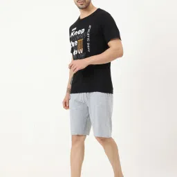 Masculino Latino Black & Grey Regular Fit Printed Nightwear Set image 3