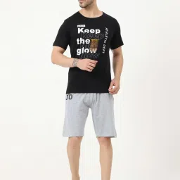 Masculino Latino Black & Grey Regular Fit Printed Nightwear Set image 1