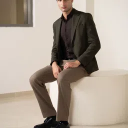 The Pant Project Men Beagle Khaki Houndstooth Relaxed Fit Formal Pants-image-79