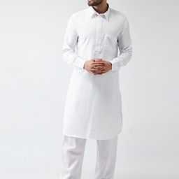 SOJANYA Men White & White Solid Kurta with Salwar-picture-17