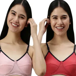 Kryptic Baby Pink & Coral Cotton Medium Coverage Bralette Bra (Pack Of 2)-image-71