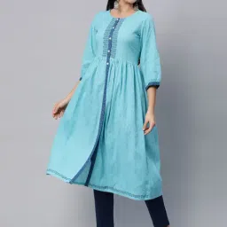 Kami Kubi Blue Cotton Woven Pattern A Line Kurta-image-37