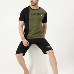 Masculino Latino Green & Black Regular Fit Printed Nightwear Set image 5