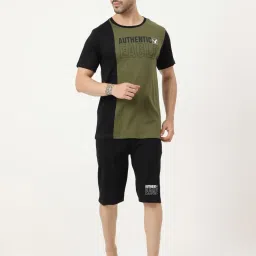 Masculino Latino Green & Black Regular Fit Printed Nightwear Set image 1