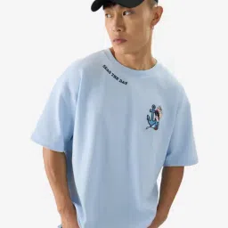 The Souled Store Popeye Blue Loose Fit Graphic Print Oversized T-Shirt-picture-11