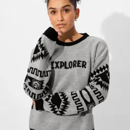 The Souled Store Grey Oversized Embroidery Sweater-image-44