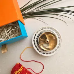 Homearte White Mdf Brass Diya with Box Traditional Decorative Diya-image-12