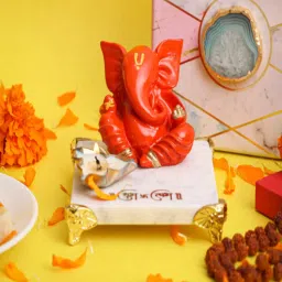 Homearte Orange Ganesha with Marble Choki and Candles-picture-12