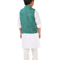Fabindia Kids Green Checks Nehru Jacket image 2