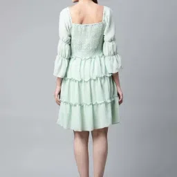 Melon by PlusS Mint Green Self Pattern A-Line Dress image 2