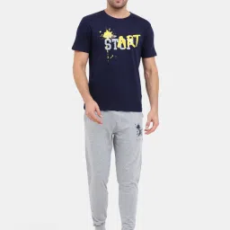 Masculino Latino Navy Blue & Grey Regular Fit Printed Nightwear Set image 1