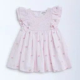 HOP Baby by Westside Pink Stripe Printed Cotton A-Line Dress-image-67