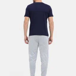 Masculino Latino Navy Blue & Grey Regular Fit Printed Nightwear Set image 2