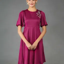 Zink London Maroon Embroidered A-Line Dress-picture-39
