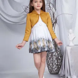 Peppermint Girls Mustard & White Printed Dress-picture-36