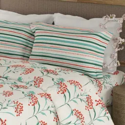 Boutique Living Valatia Red & Blue Cotton Floral 200 TC Double Flat Bedsheet with 2 Pillow Covers-picture-18