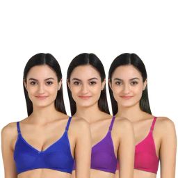 AROUSY Blue & Purple Cotton Everyday Bra - Pack Of 3-picture-41