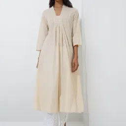 Utsa by Westside Off-White Mirror Work Cotton A-Line Kurta-picture-34