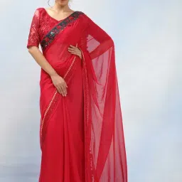 MAHALASA Red Embellished Saree With Unstitched Blouse-picture-14