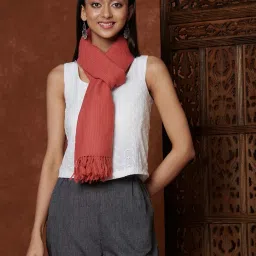 Fabindia Peach Woven Pattern Muffler image 1