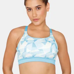 Zelocity by Zivame Blue & White Printed Sports Bra image 1