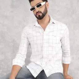 Crimsoune Club White Cotton Slim Fit Checks Shirt-picture-33