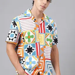 Hancock White Relaxed Fit Print Shirts-image-92