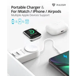 RAEGR Arc 450 Portable Apple Watch Wireless Charger with Apple Cable for AirPods & iPhones- (White) image 2