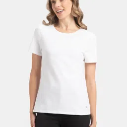 Jockey 1515 Women Cotton Elastane Round Neck Half Sleeve T-Shirt - White-image-90