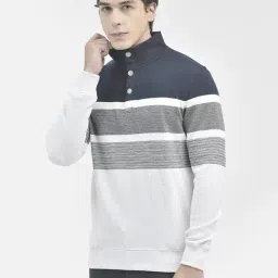 Crimsoune Club Navy Blue Regular Fit Striped Sweatshirt-image-40