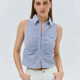 Cover Story Blue Cotton Regular Fit Striped Top-picture-11