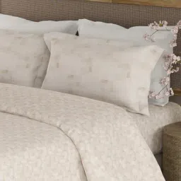 Boutique Living Valatia Beige Cotton Floral 200 TC Double Flat Bedsheet with 2 Pillow Covers-image-48