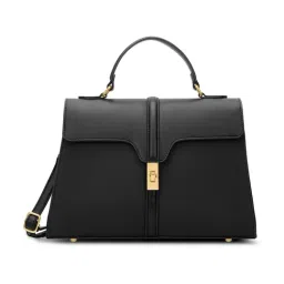 LAVIE Signature Black CANVA Textured Medium Leather Satchel-picture-24