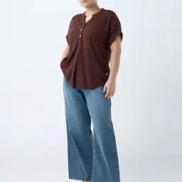 Gia by Westside Dark Brown Self-Striped Top image 3