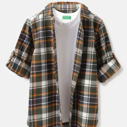United Colors of Benetton Green Pure Cotton Regular Checkered Shirts-image-32
