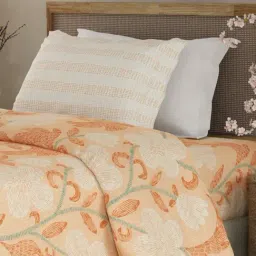 Boutique Living Valatia Orange Cotton Floral 200 TC Single Flat Bedsheet with 1 Pillow Cover-picture-24